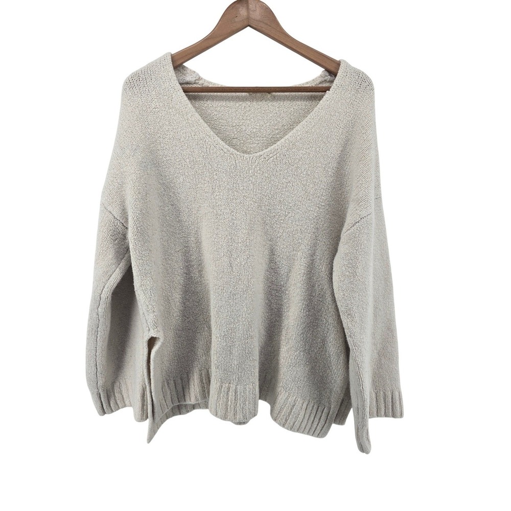 Altar'd State Sweater Womens XL Cream V-Neck Oversized Chunky Knit Side Slit